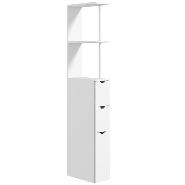 White Slim Bathroom Storage Cabinet with Drawers and 2-Tier Shelf