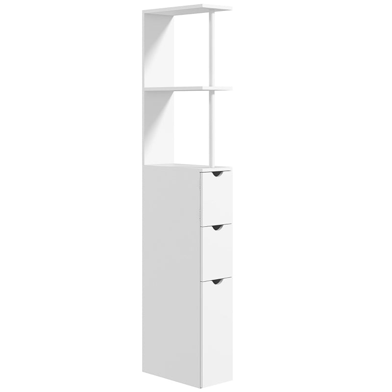 White Slim Bathroom Storage Cabinet with Drawers and 2-Tier Shelf