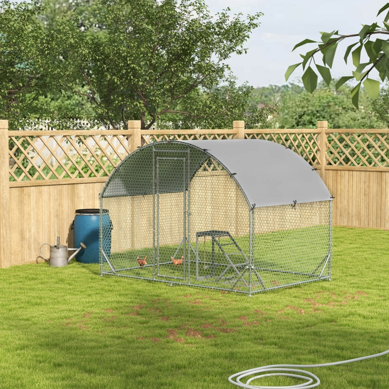 Metal Walk-In Chicken Run with Cover, Outdoor Poultry House, 2.8 x 1.9 x 2m, Grey