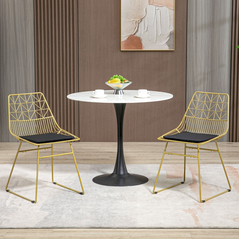 Gold Metal Dining Chairs Set of 2 with Velvet Cushion