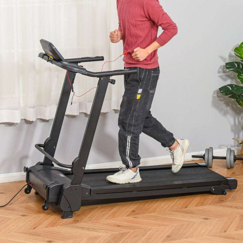 Electric Folding Treadmill with Incline, MP3 Player, 12 Programs - Black