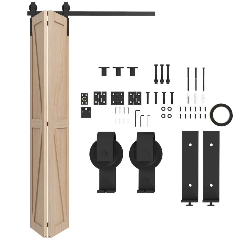 4FT Black Bi-Folding Sliding Barn Door Hardware Kit for 2 Doors