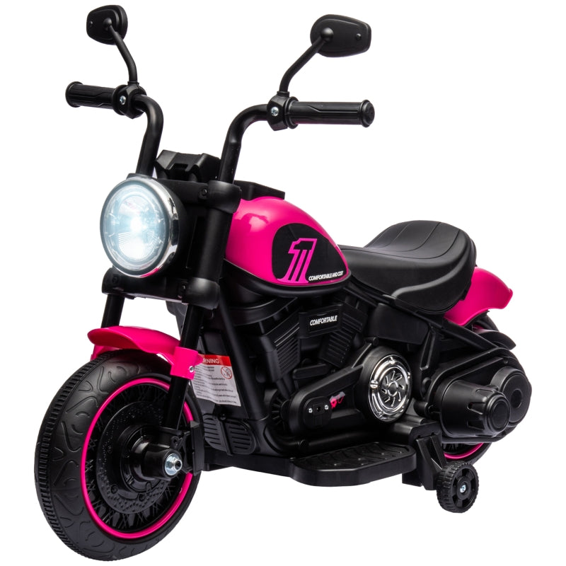 Kids Pink Electric Motorbike with Training Wheels - Easy Start