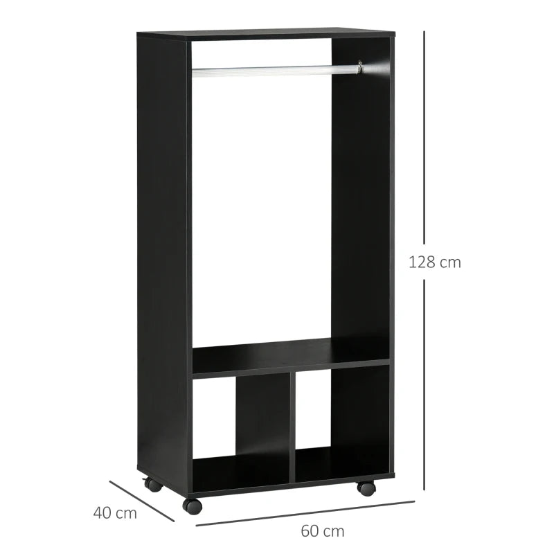 Black Mobile Wardrobe with Clothes Rail and Shelves