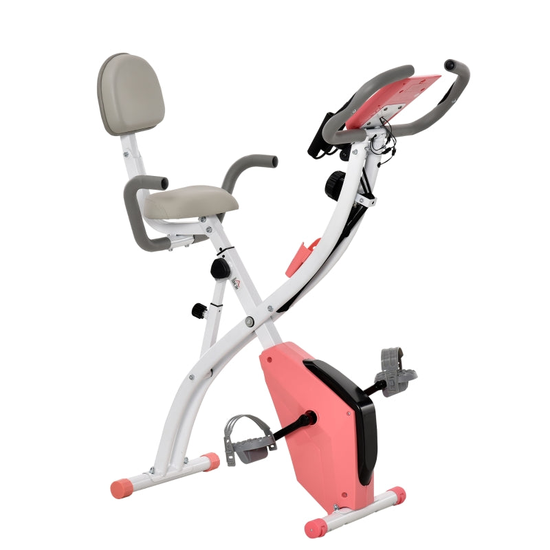 Pink Foldable Recumbent Exercise Bike with 8-Level Magnetic Resistance