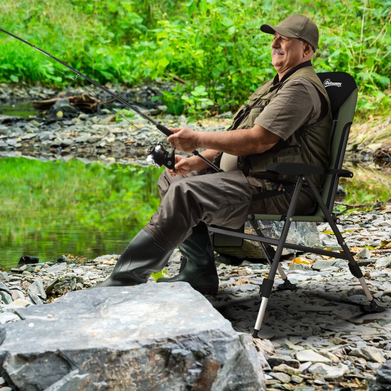 Foldable Fishing Chair with Adjustable Legs - Green/Black