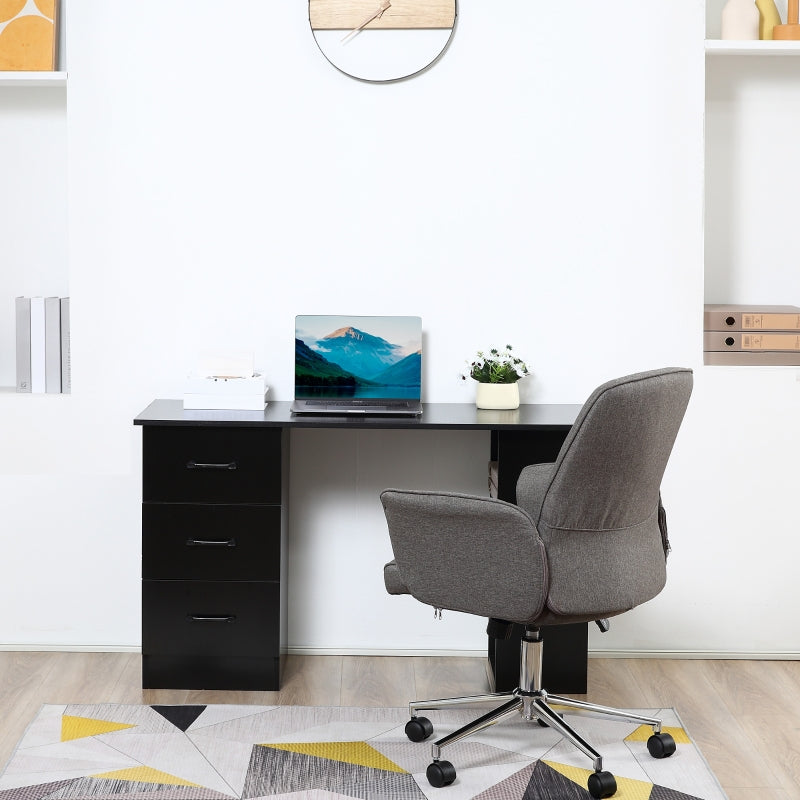 Black Computer Desk with Storage Shelves and Drawers