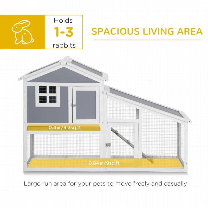 Grey Two-Tier Rabbit Hutch with Sunlight Panel Roof & Slide-Out Tray