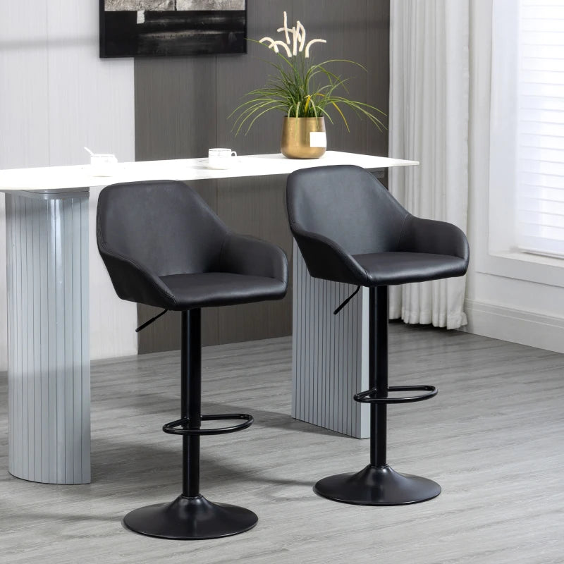 Black Swivel Bar Stools Set of 2 with Footrest and Backrest