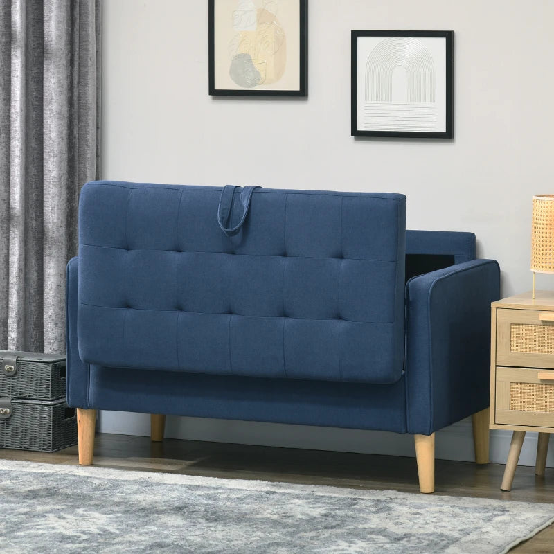 Blue Tufted Loveseat Sofa with Hidden Storage, 2 Seater Compact Couch