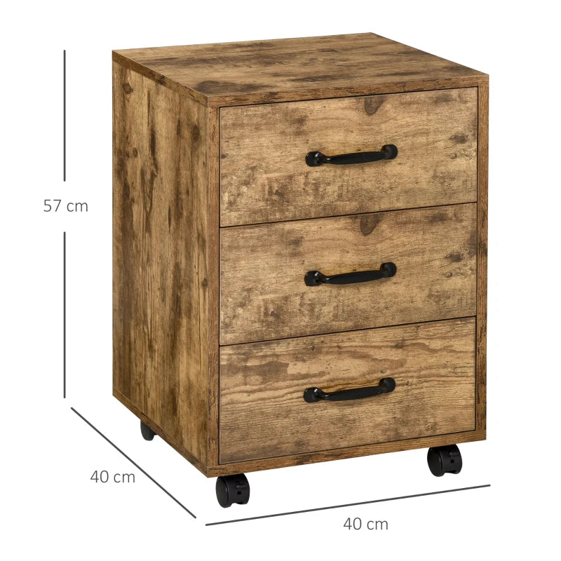 Rustic Brown 3-Drawer Under Desk File Cabinet Organizer