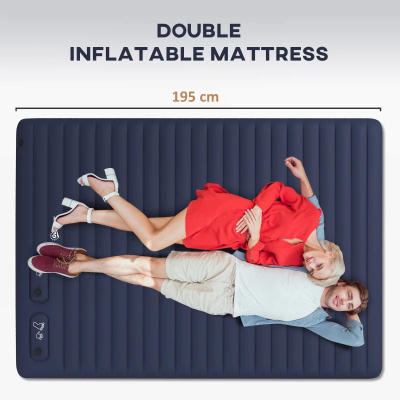 Blue Double Inflatable Mattress with Built-In Pump