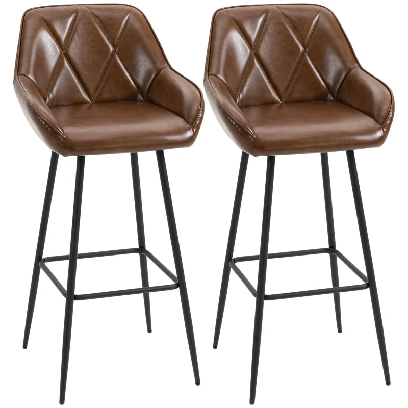 Brown Retro Bar Stools Set of 2 with Backrest and Footrest