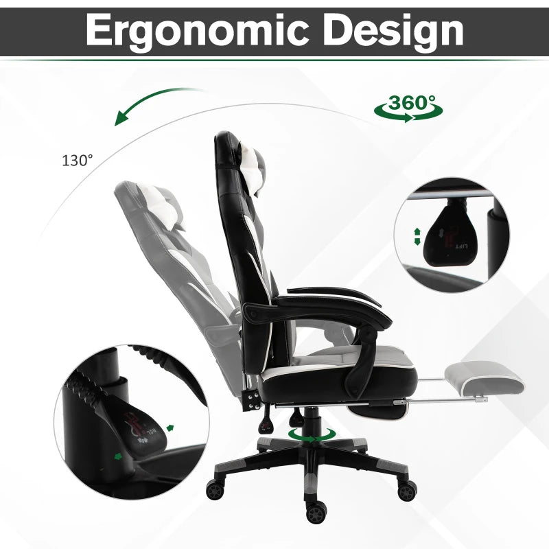 Grey Ergonomic Gaming Chair with Footrest and Lumbar Support