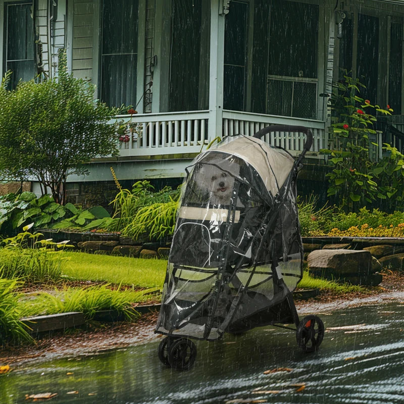 Foldable Pet Stroller with Rain Cover - Khaki, XS/S Dogs