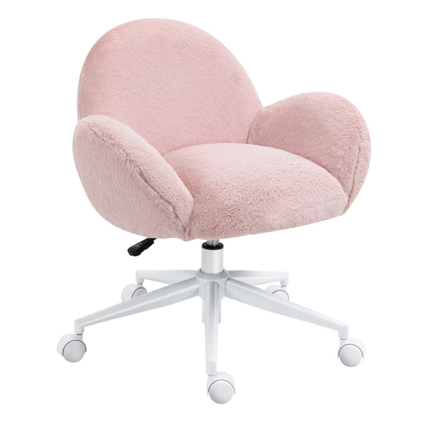 Blush Pink Fluffy Rolling Desk Chair for Home Office or Bedroom
