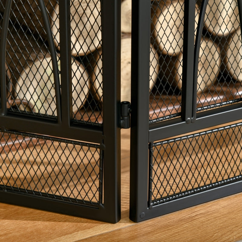 Black Metal Mesh Fireplace Screen - 3-Panel, 126 x 3 x 80 cm