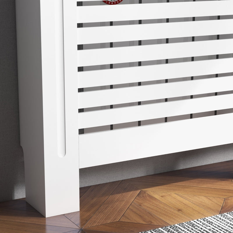 White Modern Radiator Cover with Horizontal Slats, 152 x 19 x 81 cm