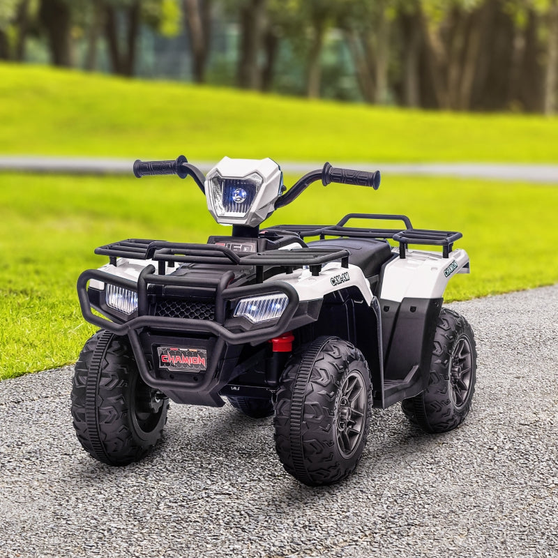 White Kids 12V Quad Bike with Music and LED Lights - Ages 3-5