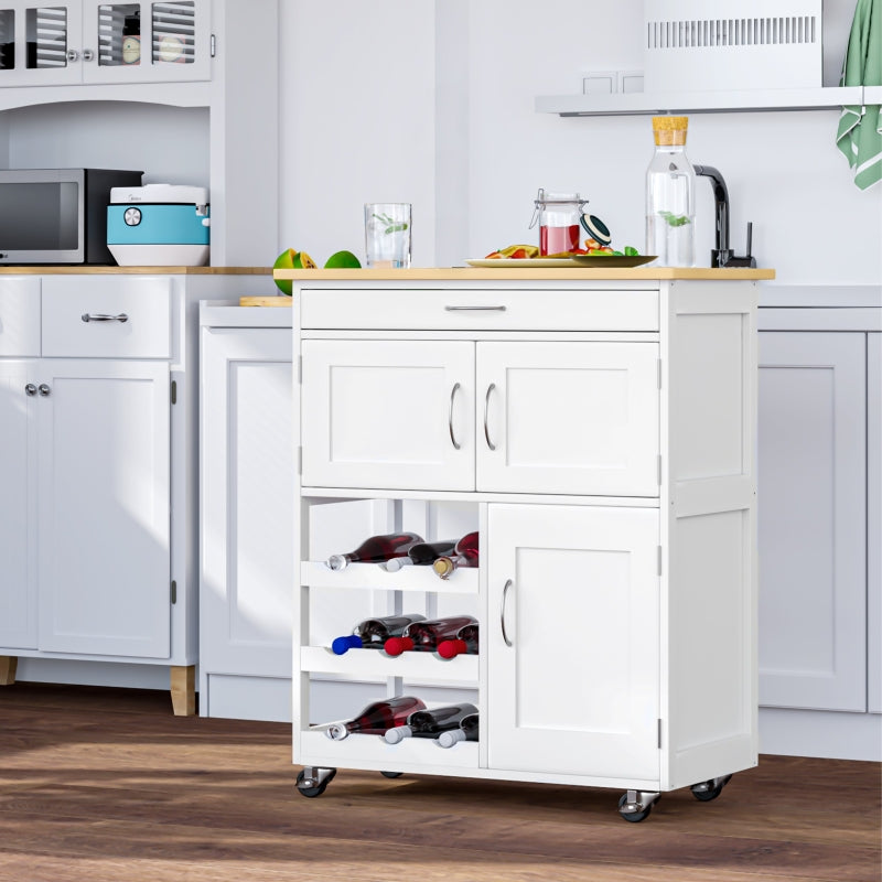 White Kitchen Trolley with Wine Rack and Storage