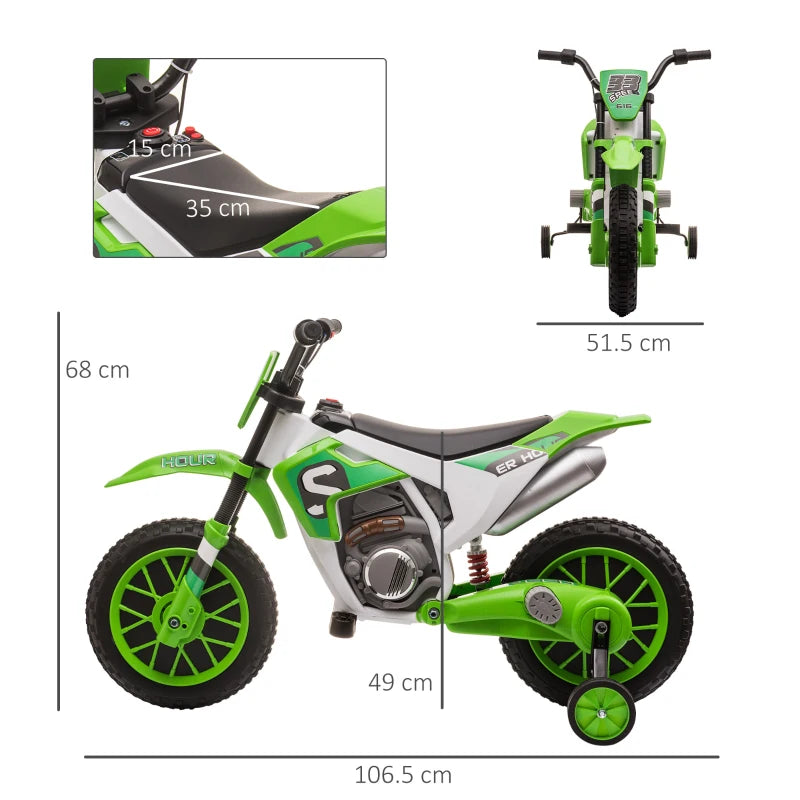 Green Kids Electric Motorcycle with Training Wheels, Ages 3-6