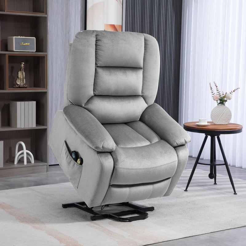 Grey Electric Massage Recliner Chair with Heat and Side Pocket