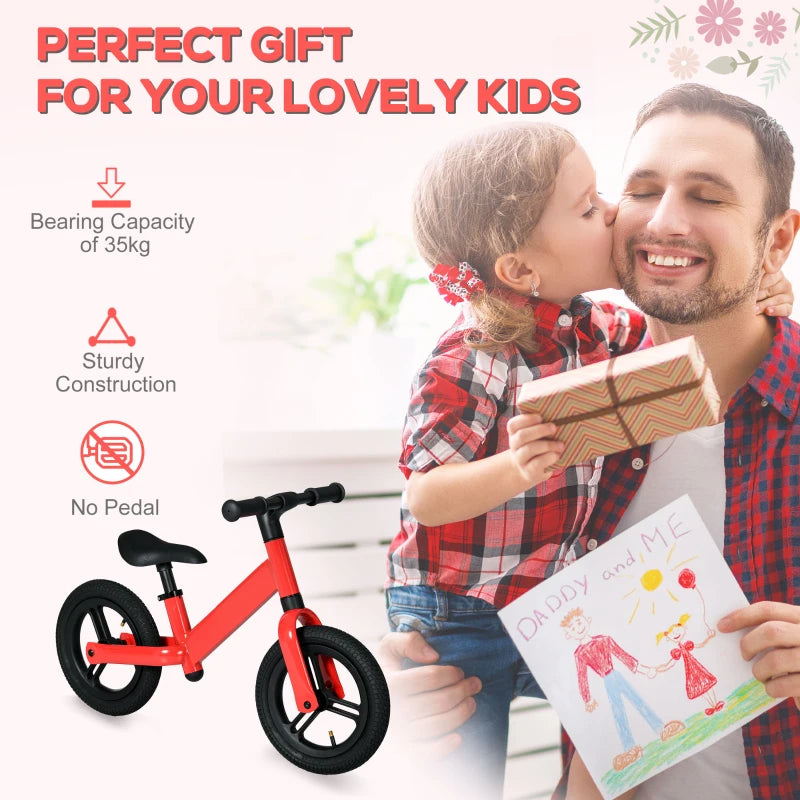 Red 12" Balance Bike for Kids - Adjustable Seat, 360° Rotation Handlebars