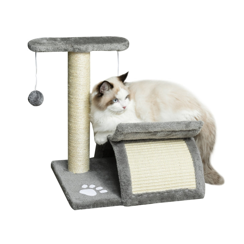 Grey Cat Tree with Rotating Top Bar, Scratching Post, Tunnel & Balls