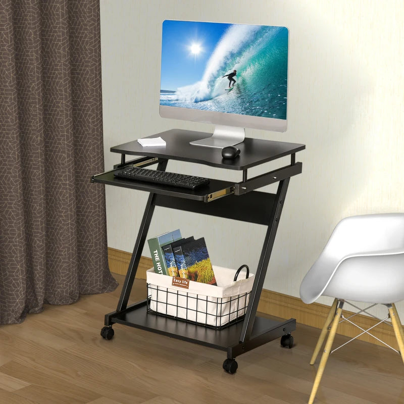 Black Mobile Computer Desk with Sliding Keyboard Tray