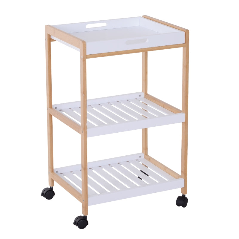 White 3-Tier Mobile Kitchen Trolley Cart with Rolling Wheels - 46 x 35 x 74.5 cm