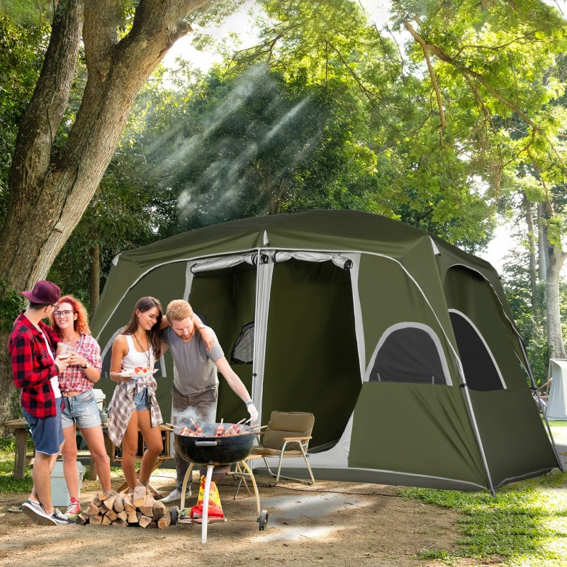 Green 2-Room Family Camping Tent for 4-8 People with Large Mesh Windows