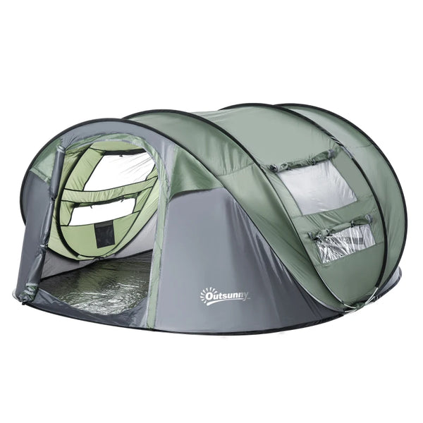 Dark Green 4-5 Person Pop-up Waterproof Camping Tent with Windows