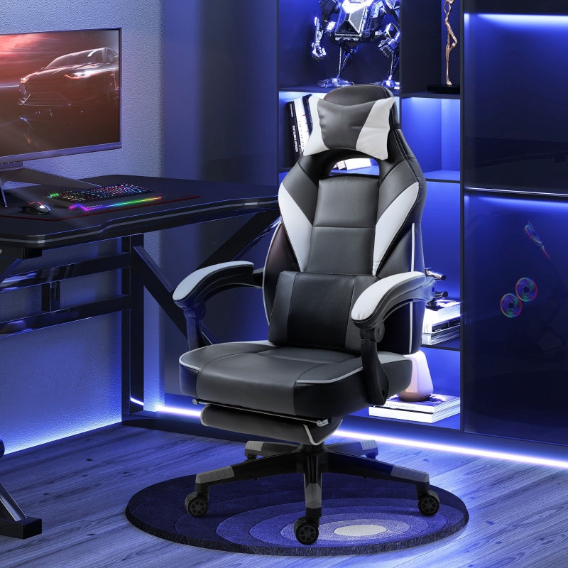 Grey Ergonomic Gaming Chair with Footrest and Lumbar Support