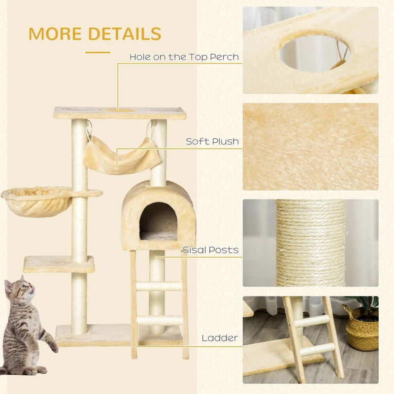 Cat Tree Tower with Hammock and Scratching Post - Grey