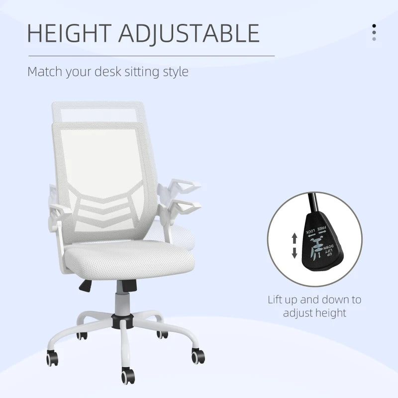 White Mesh Office Chair with Flip-up Armrests and Lumbar Support