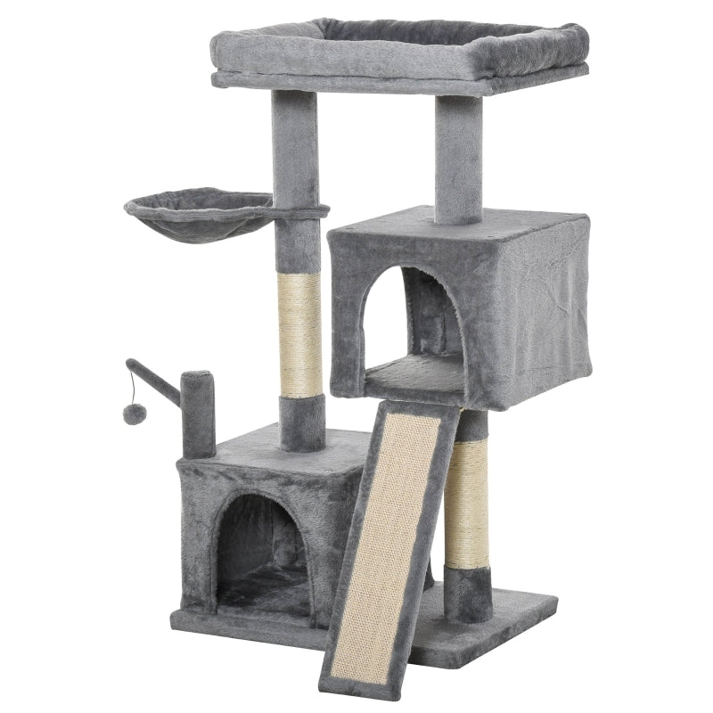 Grey Cat Tree Tower with Scratching Post and Hammock