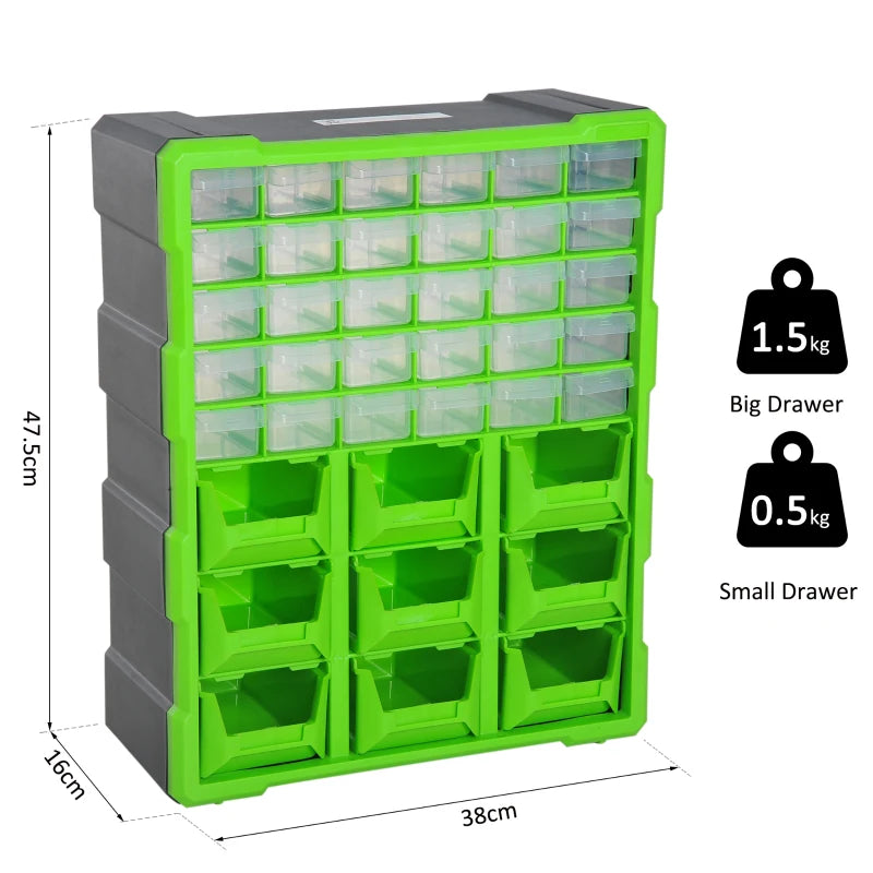 Clear Plastic 39-Drawer Wall Mount Parts Organizer for Garage Storage