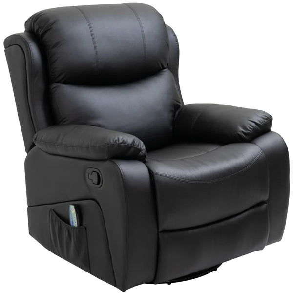 Black PU Leather Massage Recliner with Swivel Base and Heat