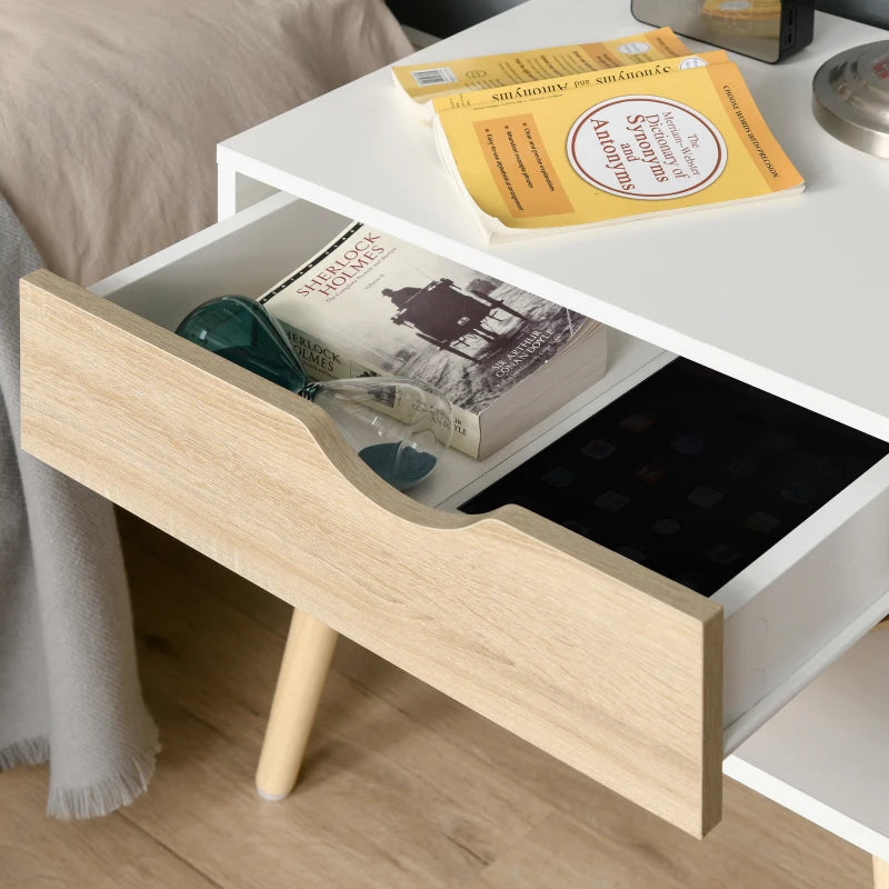 Modern White Bedside Table with Drawer and Shelf