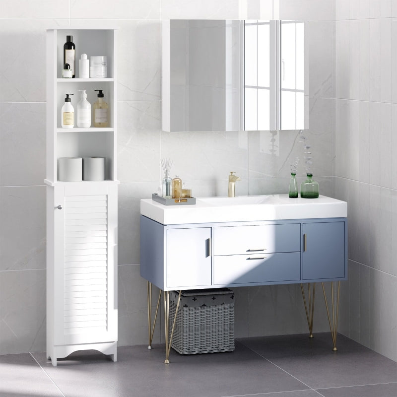 White Tall Bathroom Storage Cabinet with 6 Shelves - 165H x 34W x 20D cm