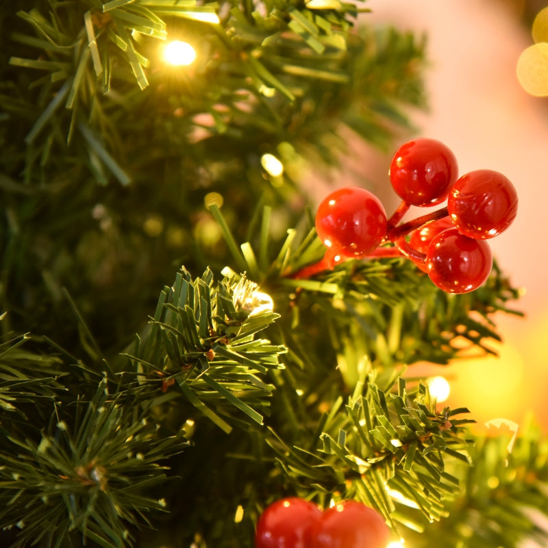 5FT Pre-lit Green Pencil Christmas Tree with Warm White LED Lights and Red Berries