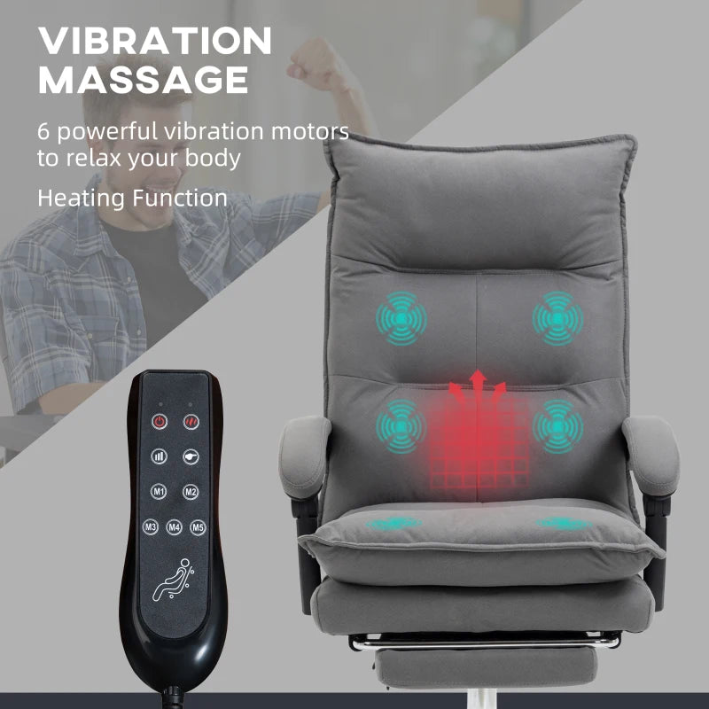 Grey Vibration Massage Office Chair with Heat and Footrest