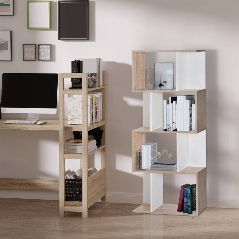 Four-Tier Double 'S' Shelving Unit - White & Oak