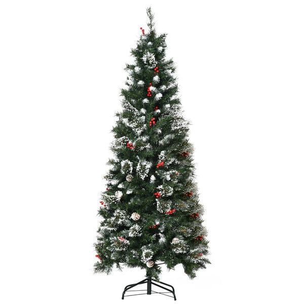 6 Ft Snow Dipped Slim Pencil Christmas Tree with Pine Cones & Berries, Green