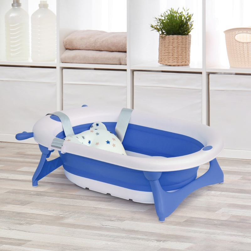 Blue Foldable Baby Bathtub Set with Thermostatic Water Plug