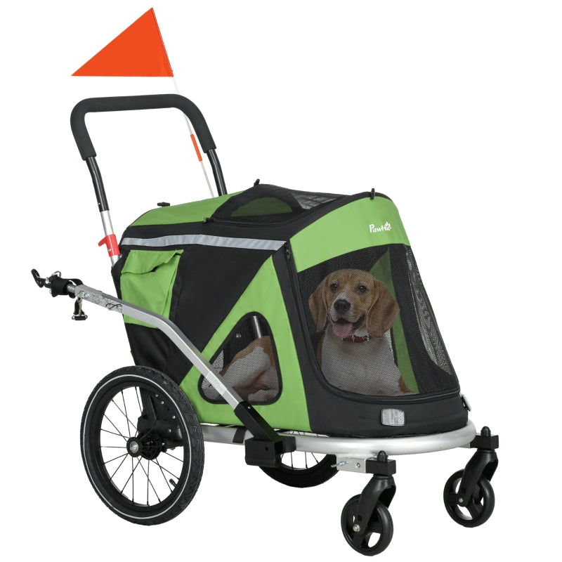 Green 2-in-1 Aluminium Dog Bike Trailer & Pet Stroller for Medium Dogs