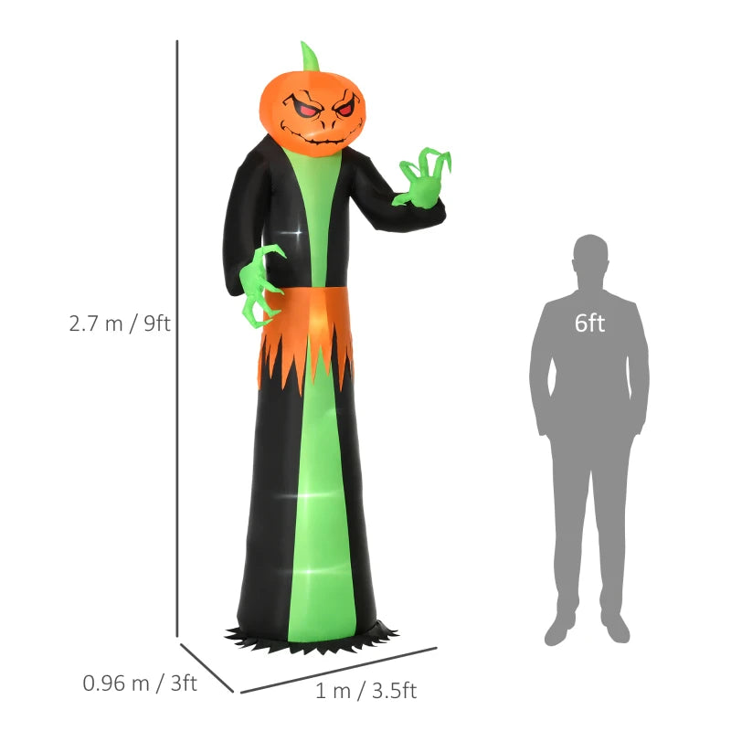 9FT Inflatable Halloween Pumpkin Ghost with LED Lights - Outdoor Party Decor