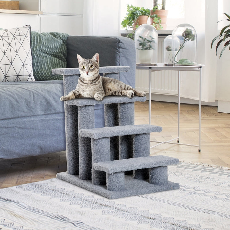 Grey Pet Stairs for Dogs and Cats - 4 Step Bed and Sofa Climbing Ladder 63x43x60 cm