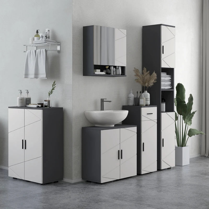 Grey Slim Bathroom Storage Cabinet with Drawer and Cupboard