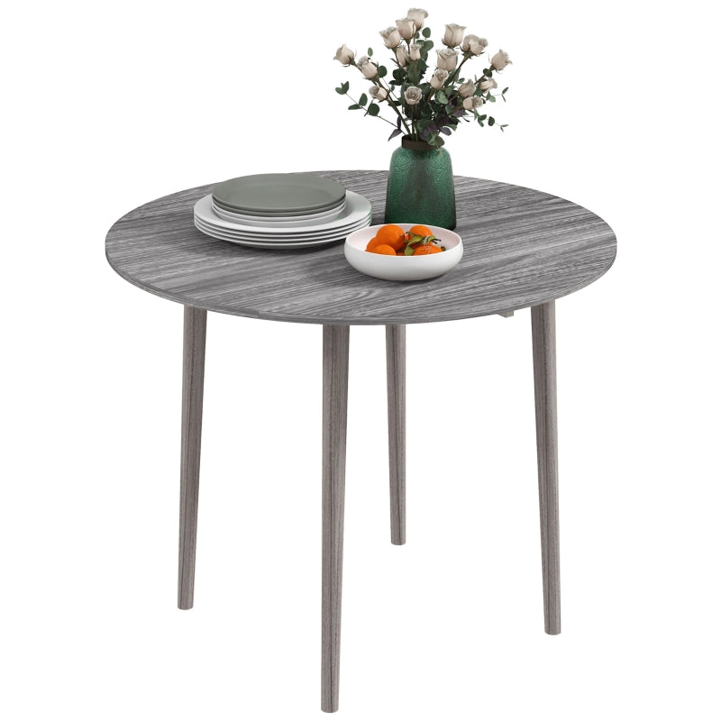 Grey Round Drop Leaf Dining Table for 4, Modern Space Saving Kitchen Table